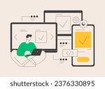 Cross-platform development abstract concept vector illustration. Cross-platform operating systems, compatible software environments, mobile app user experience, code writing abstract metaphor.