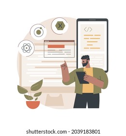 Cross-platform frameworks abstract concept vector illustration. Programming build tool, software development framework, cross-platform structure, application UI, coding process abstract metaphor.