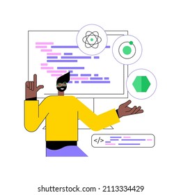 Cross-platform frameworks abstract concept vector illustration. Programming build tool, software development framework, cross-platform structure, application UI, coding process abstract metaphor.