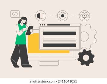 Cross-platform frameworks abstract concept vector illustration. Programming build tool, software development framework, cross-platform structure, application UI, coding process abstract metaphor.