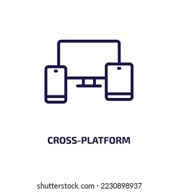 cross-platform icon from programming collection. Thin linear cross-platform, platform, car outline icon isolated on white background. Line vector cross-platform sign, symbol for web and mobile