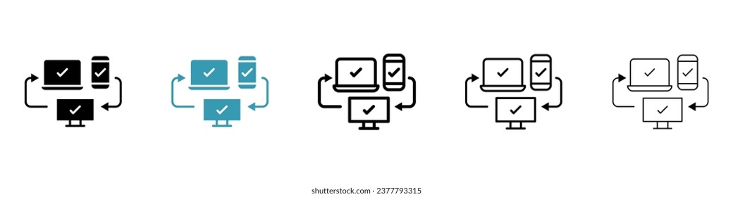 Cross-platform sign icon set. Digital multiple electronic devices vector symbol. Line icon for ui designs.