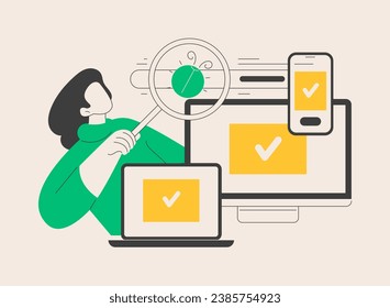 Cross-platform testing abstract concept vector illustration. Cross-platform bug finding, problem identification, multi platform software testing, framework, development process abstract metaphor.