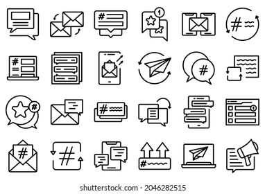 Cross-posting icons set outline vector. Cross selling. Social media