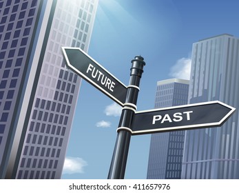 Crossroad 3d Illustration Black Road Sign Saying Past And Future