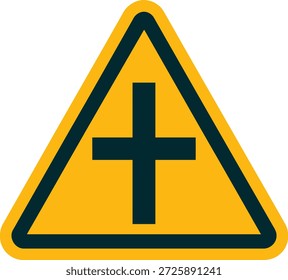 Crossroad ahead warning sign isolated on white background