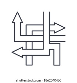 Crossroad arrows icon, linear isolated illustration, thin line vector, web design sign, outline concept symbol with editable stroke on white background.