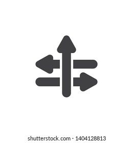 Crossroad arrows vector icon. filled flat sign for mobile concept and web design. Arrow left right and up glyph icon. Symbol, logo illustration. Vector graphics