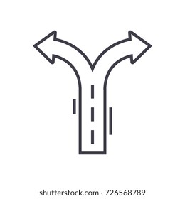 crossroad arrows vector line icon, sign, illustration on background, editable strokes