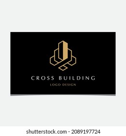 VECTOR DE DISEÑO DE LOGOTIPO DE EDIFICIO CRUZADO
