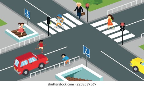 Crossroad in the city and pedestrians