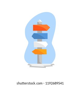 Crossroad direction post in winter, expedition to the Arctic vector Illustration on a white background