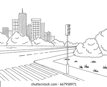 Crossroad graphic black white landscape sketch illustration vector