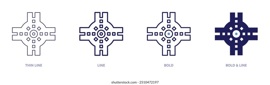Crossroad icon in 4 different styles. Thin Line, Line, Bold, and Bold Line. Duotone style. Editable stroke.