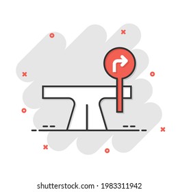 Crossroad icon in comic style. Road direction navigation cartoon vector illustration on white isolated background. Locate pin position splash effect business concept.