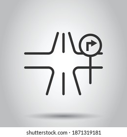 Crossroad icon in flat style. Road direction navigation vector illustration on white isolated background. Locate pin position business concept.