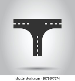 Crossroad icon in flat style. Road direction navigation vector illustration on white isolated background. Locate pin position business concept.