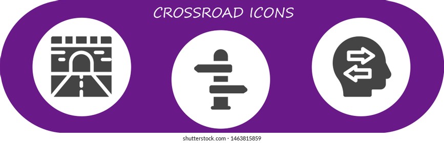 crossroad icon set. 3 filled crossroad icons.  Simple modern icons about  - Road, Direction, Confused
