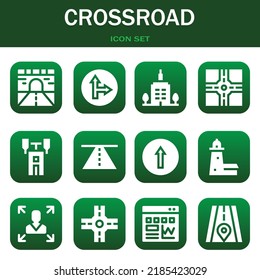 crossroad icon set. Vector  illustrations related with Road, Traffic signal and Skyscrapper