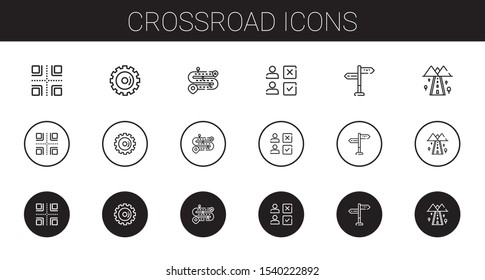 crossroad icons set. Collection of crossroad with crossroads, options, road, choice, directions. Editable and scalable crossroad icons.