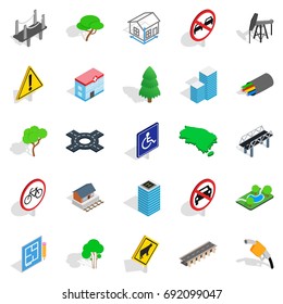 Crossroad icons set. Isometric set of 25 crossroad vector icons for web isolated on white background