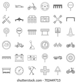 Crossroad icons set. Outline style of 36 crossroad vector icons for web isolated on white background