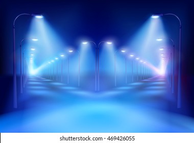 Crossroad in the night. Vector Illustration.