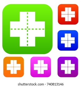 Crossroad set icon color in flat style isolated on white. Collection sings vector illustration