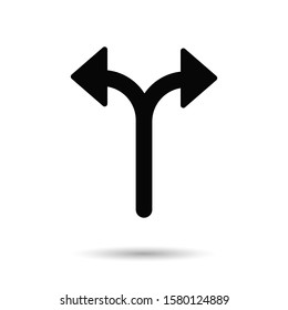Crossroad sign. Isolated vector icon. Double arrow. navigation direction. Left and right turn.