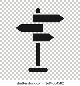 Crossroad signpost icon in flat style. Road direction vector illustration on white isolated background. Roadsign business concept.