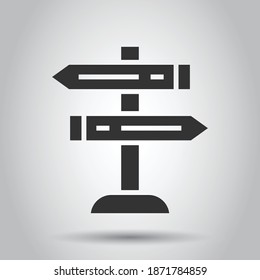 Crossroad signpost icon in flat style. Road direction vector illustration on white isolated background. Roadsign business concept.