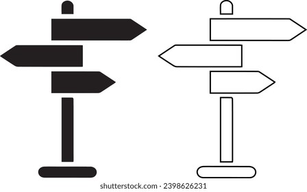 Crossroad signpost icon in flat style. Road direction vector illustration. Road sign business concept. 