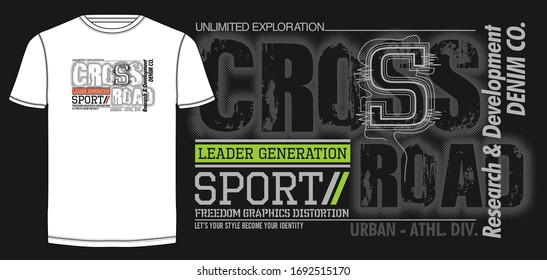 Crossroad stylish typography slogan for t-shirt. Leader the new generation. Abstract design with the grunge and denim  style. Vector print, typography, poster. Global swatches.