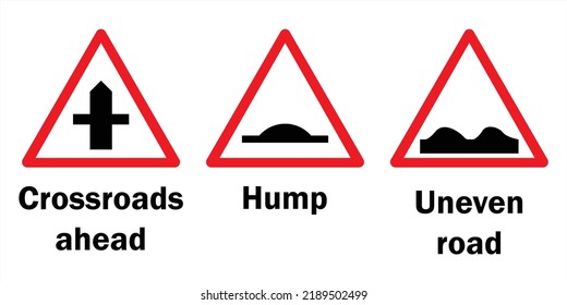 Crossroads ahead - Hump sign - Uneven road sign - Traffic signs and symbols vector, Vehicle Protection Signs