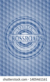 Crossroads blue emblem with geometric pattern background. Vector Illustration. Detailed.