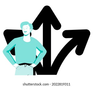 Crossroads as business strategy choice and future options tiny person concept