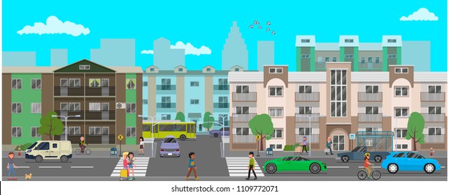 A crossroads of city. vector illustration, flat style design