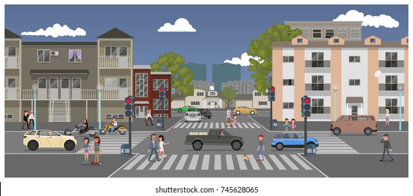 A crossroads of city. vector illustration, flat style design