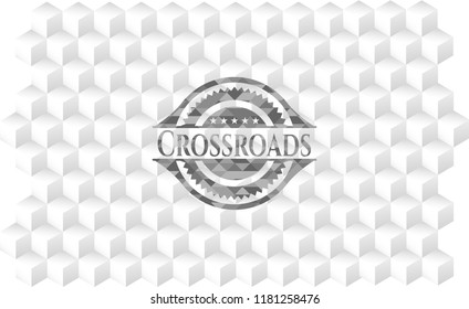 Crossroads grey emblem with cube white background