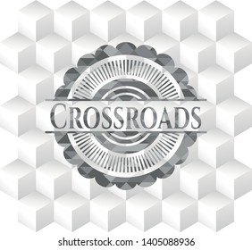 Crossroads grey emblem. Retro with geometric cube white background