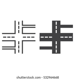Crossroads line icon, streets outline and filled vector sign, linear and full pictogram isolated on white. Symbol,  logo illustration