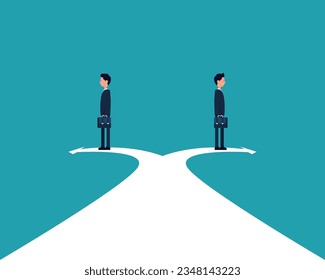 Crossroads path. Vector business direction cartoon character style

