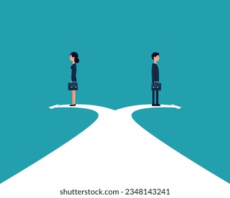 Crossroads path. Vector business direction cartoon character style

