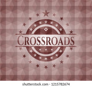 Crossroads red badge with geometric background. Seamless.
