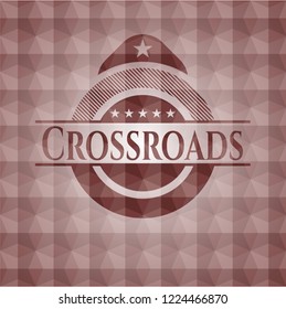Crossroads red badge with geometric background. Seamless.