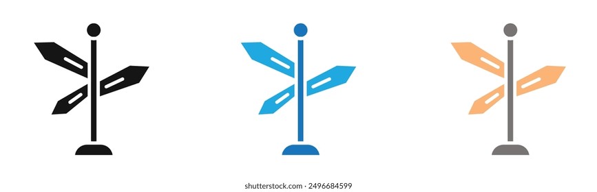 crossroads sign icon outline collection or set in black and white