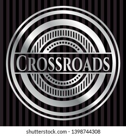 Crossroads silver shiny badge. Vector Illustration. Mosaic.
