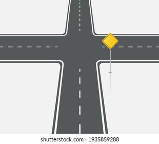 Crossroads view flat intersection vector illustration. Crossroad intersection