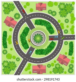 Crossroads in the village. Top view. Vector illustration
