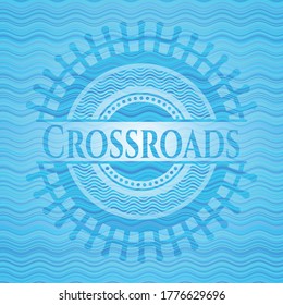 Crossroads water style badge. Vector Illustration. Detailed. 